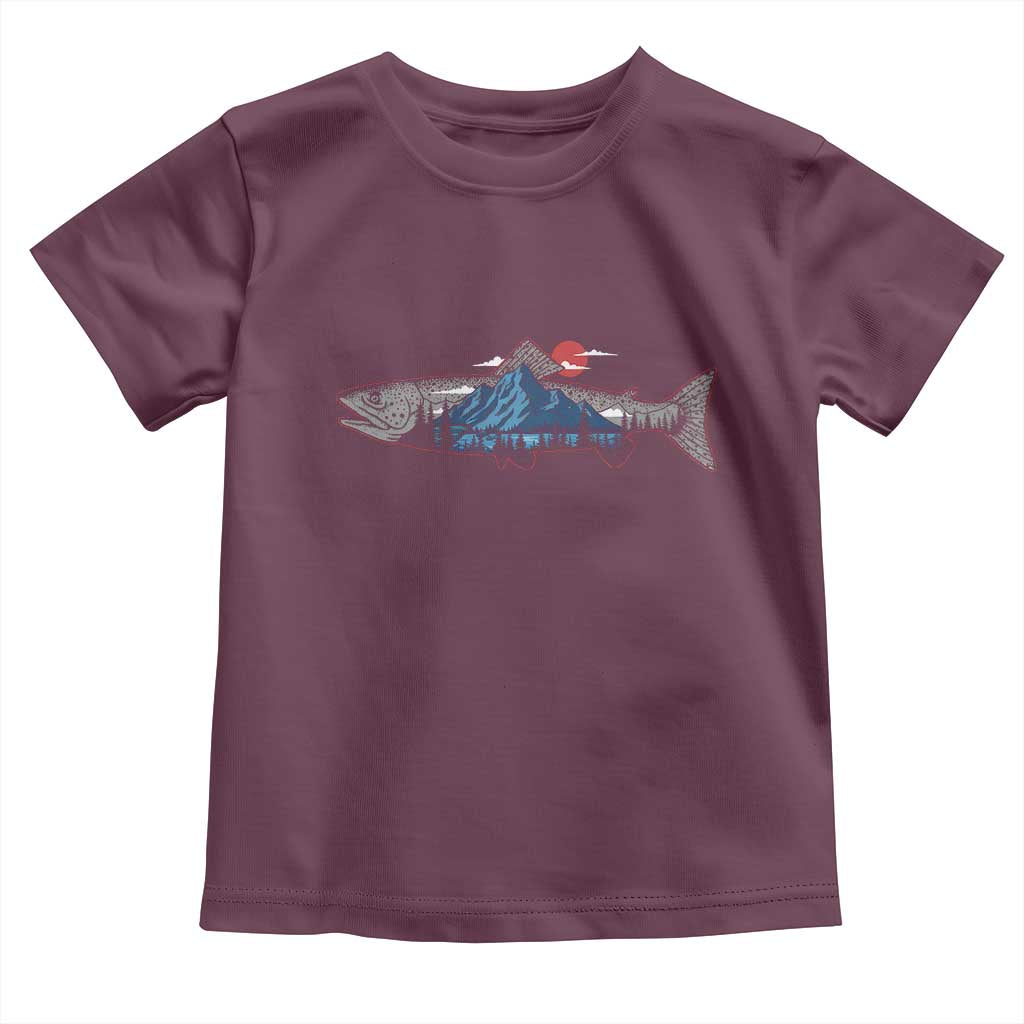 Trout Fly Fish Nature Montane Forest Fishing Camping Toddler T Shirt TS11 Maroon Print Your Wear