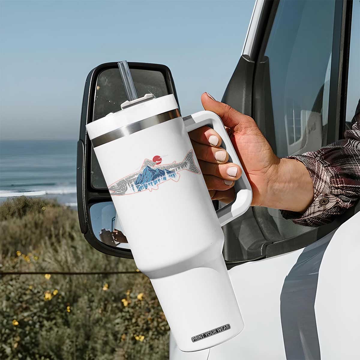 Trout Fly Fish Nature Montane Forest Fishing Camping Tumbler With Handle TS11 Print Your Wear