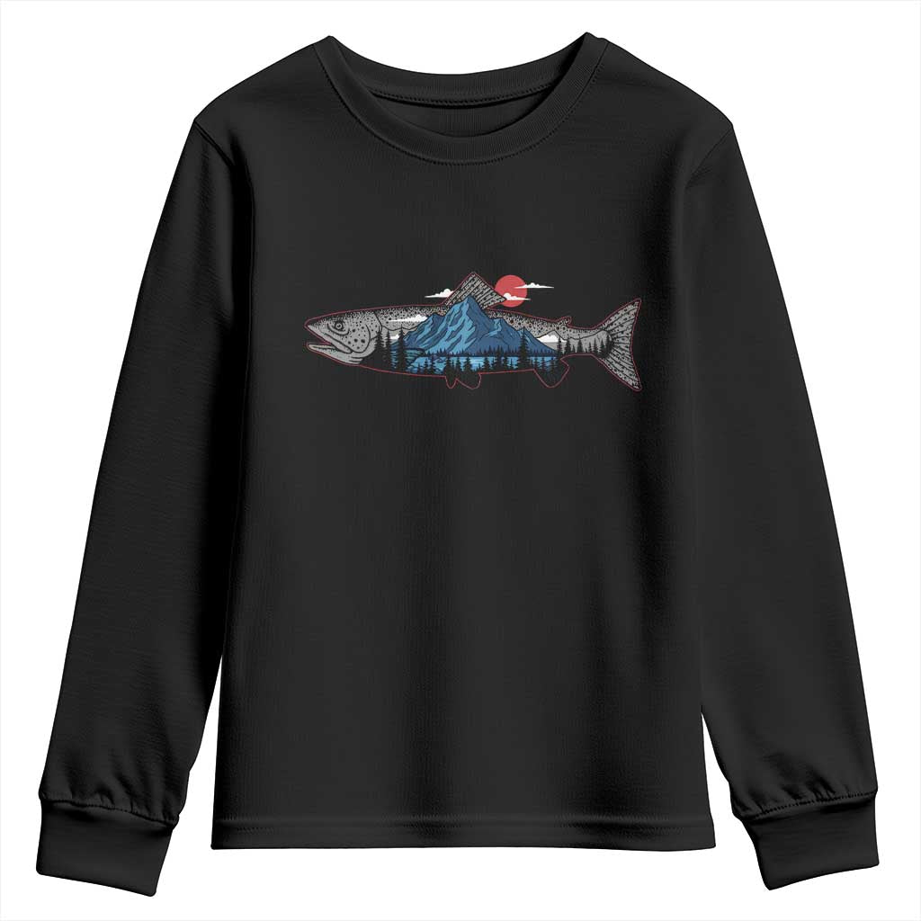 Trout Fly Fish Nature Montane Forest Fishing Camping Youth Sweatshirt TS11 Black Print Your Wear