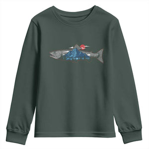 Trout Fly Fish Nature Montane Forest Fishing Camping Youth Sweatshirt TS11 Dark Forest Green Print Your Wear