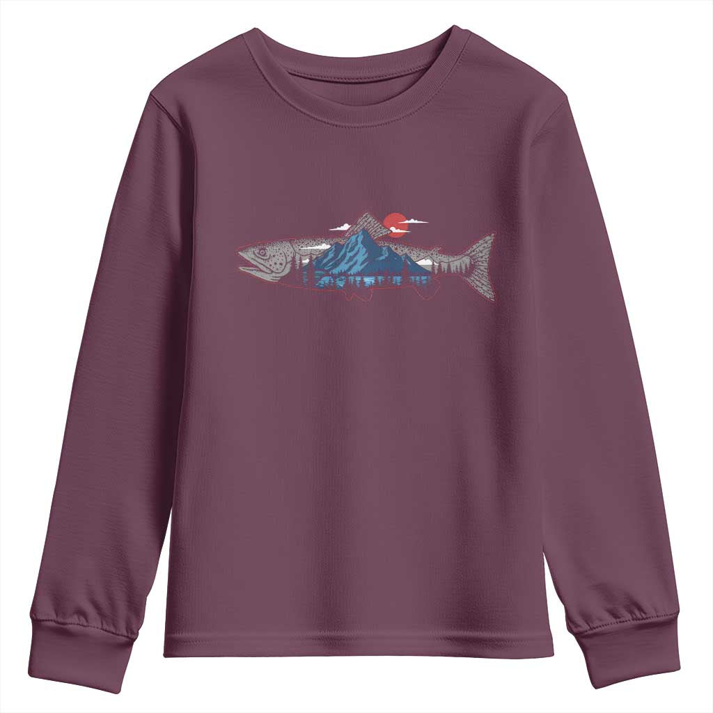 Trout Fly Fish Nature Montane Forest Fishing Camping Youth Sweatshirt TS11 Maroon Print Your Wear