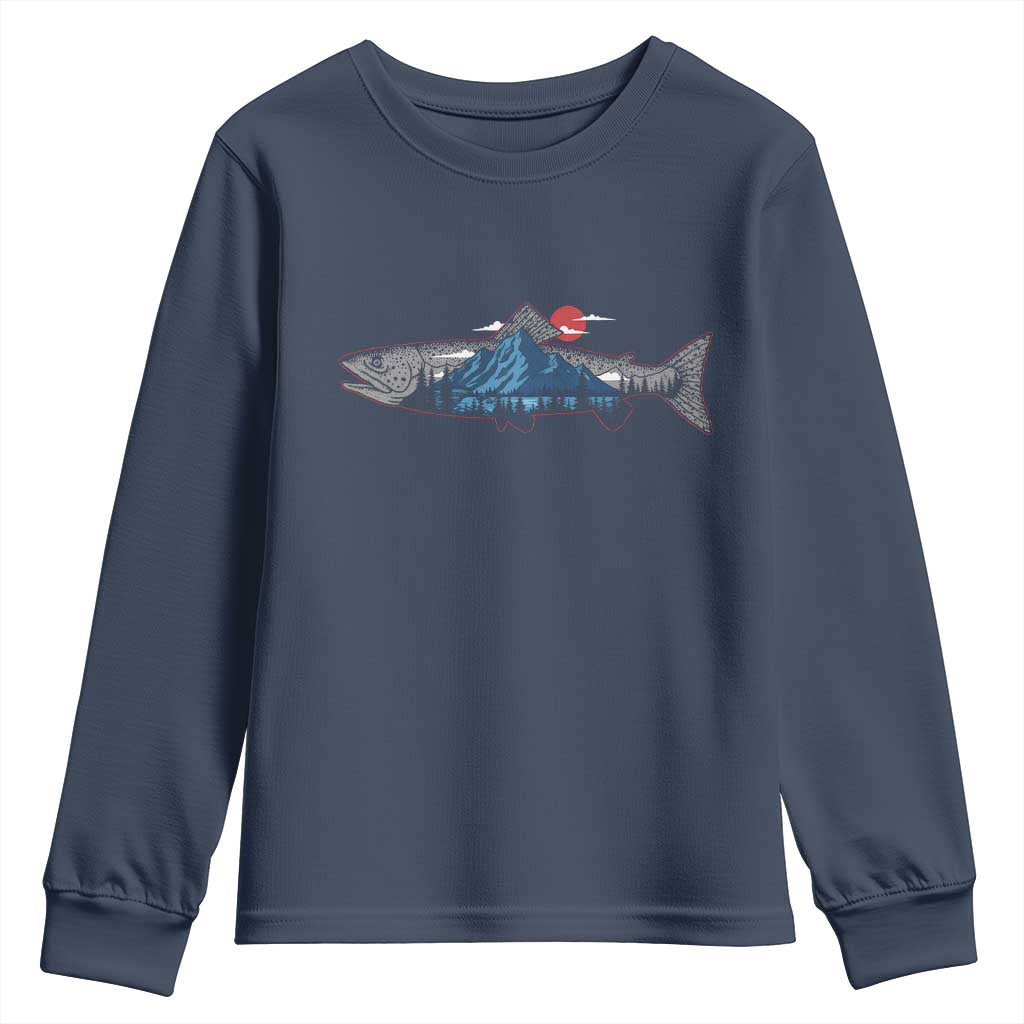 Trout Fly Fish Nature Montane Forest Fishing Camping Youth Sweatshirt TS11 Navy Print Your Wear