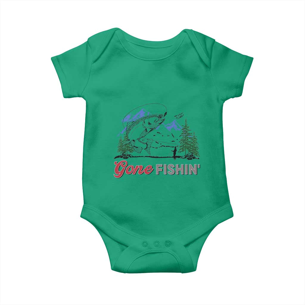 Gone Fishing Baby Onesie Trout Fishing Lover Montane Forest TS11 Irish Green Print Your Wear