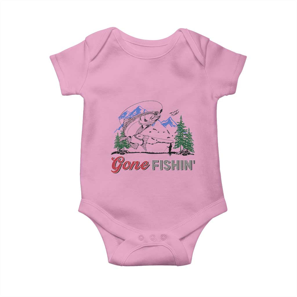 Gone Fishing Baby Onesie Trout Fishing Lover Montane Forest TS11 Light Pink Print Your Wear