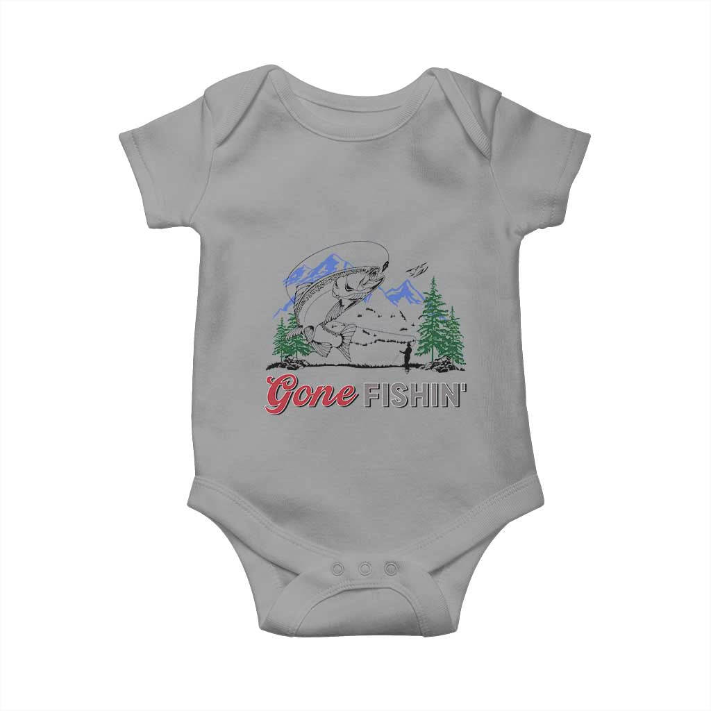 Gone Fishing Baby Onesie Trout Fishing Lover Montane Forest TS11 Sport Gray Print Your Wear
