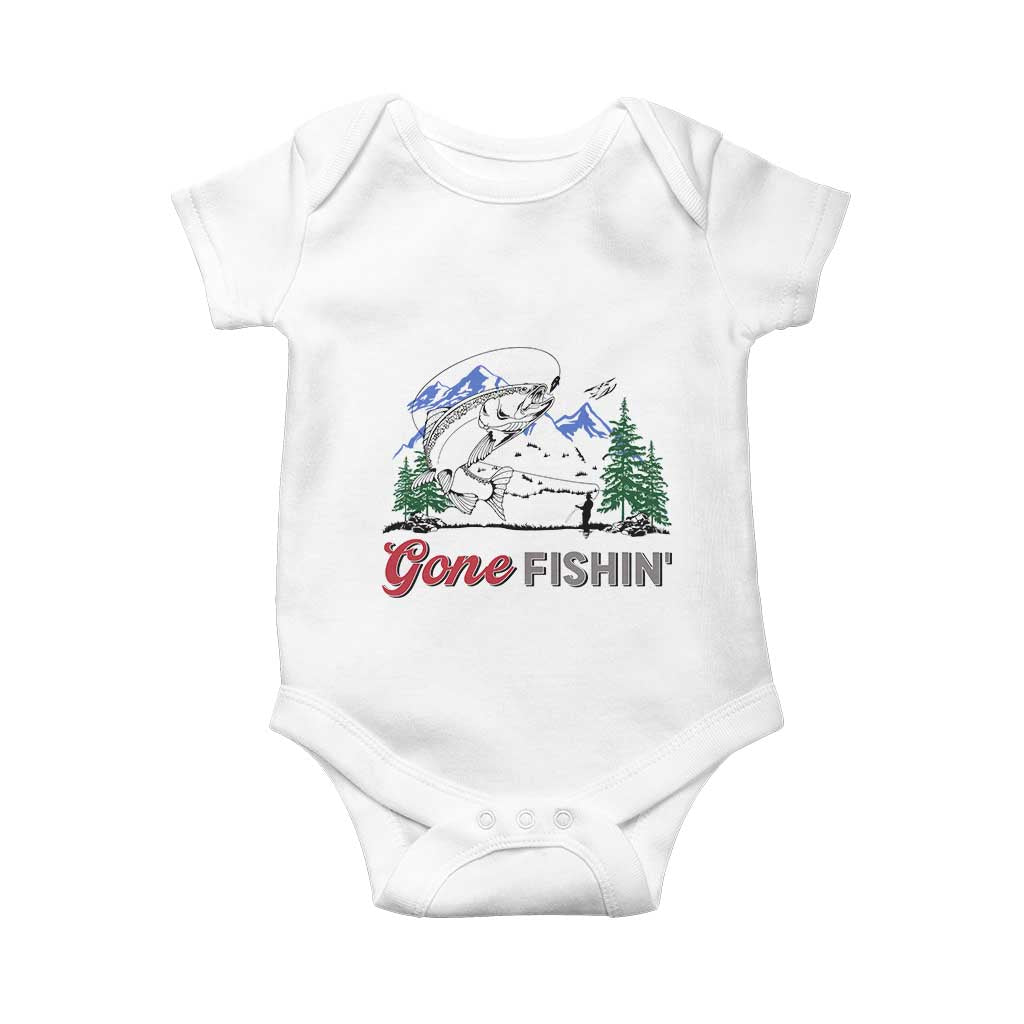 Gone Fishing Baby Onesie Trout Fishing Lover Montane Forest TS11 White Print Your Wear