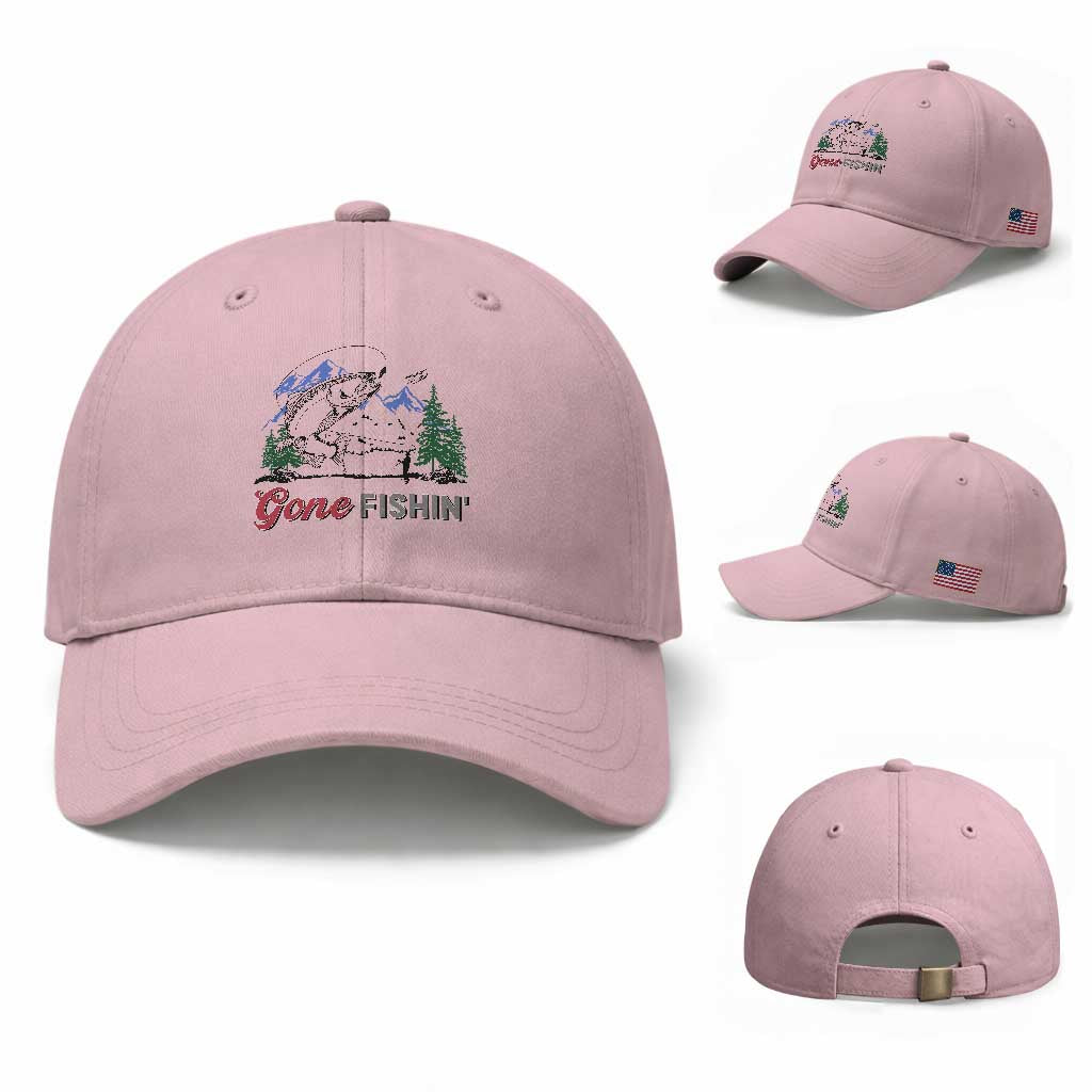Gone Fishing Baseball Cap Trout Fishing Lover Montane Forest TS11 Baseball Cap Universal Fit Light Pink Print Your Wear