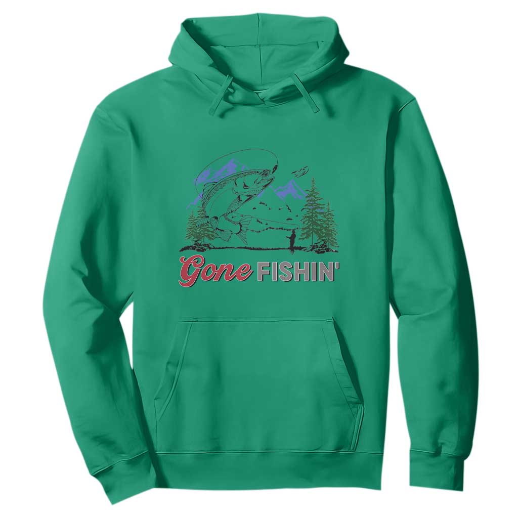 Gone Fishing Hoodie Trout Fishing Lover Montane Forest TS11 Irish Green Print Your Wear