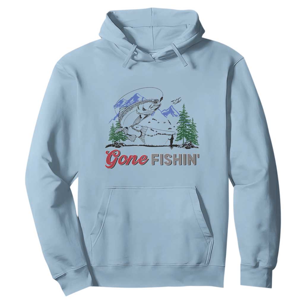 Gone Fishing Hoodie Trout Fishing Lover Montane Forest TS11 Light Blue Print Your Wear