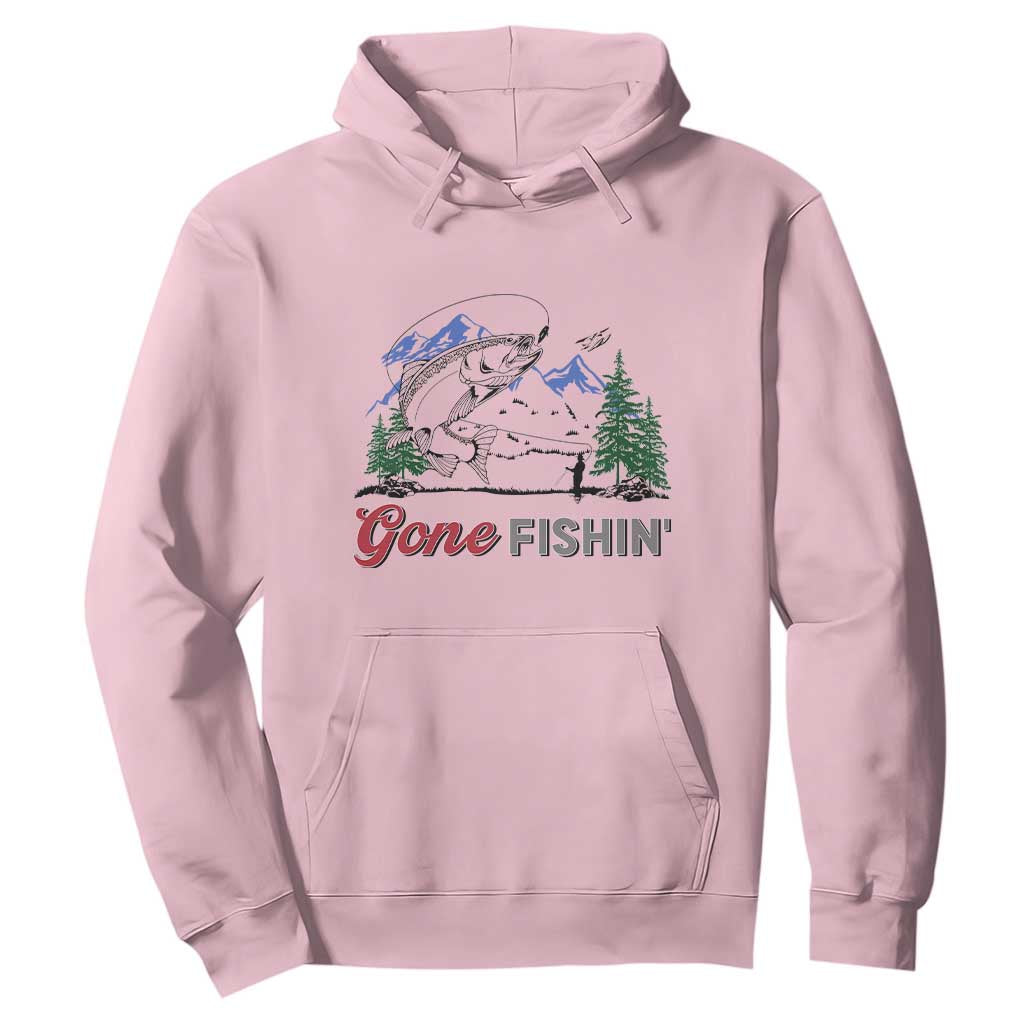 Gone Fishing Hoodie Trout Fishing Lover Montane Forest TS11 Light Pink Print Your Wear