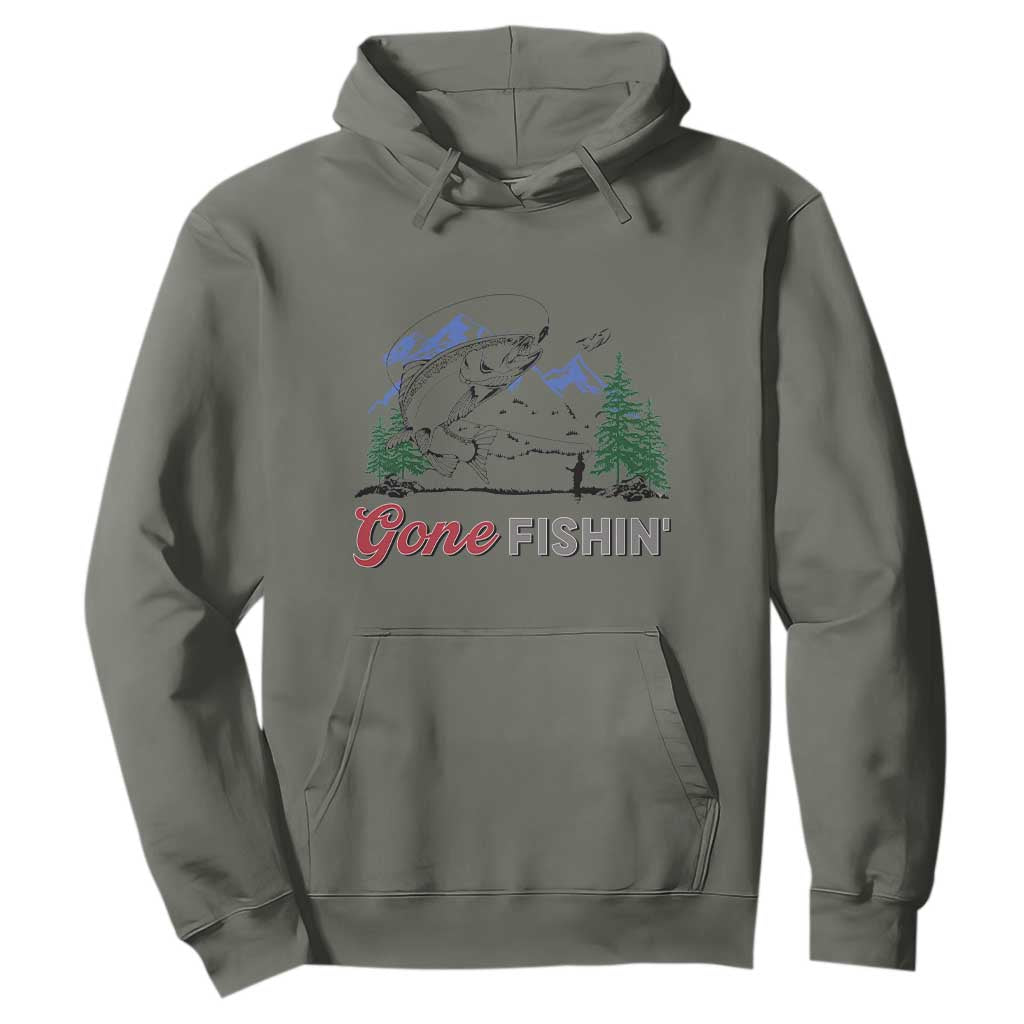 Gone Fishing Hoodie Trout Fishing Lover Montane Forest TS11 Military Green Print Your Wear