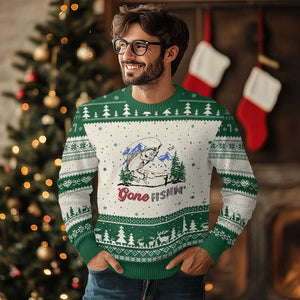 Gone Fishing Ugly Christmas Sweater Trout Fishing Lover Montane Forest TS11 Beige Green Print Your Wear
