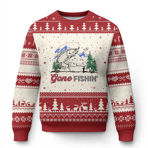 Gone Fishing Ugly Christmas Sweater Trout Fishing Lover Montane Forest TS11 Beige Red Print Your Wear