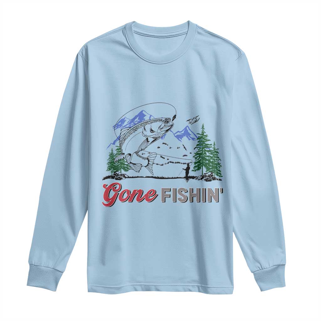 Gone Fishing Long Sleeve Shirt Trout Fishing Lover Montane Forest TS11 Light Blue Print Your Wear