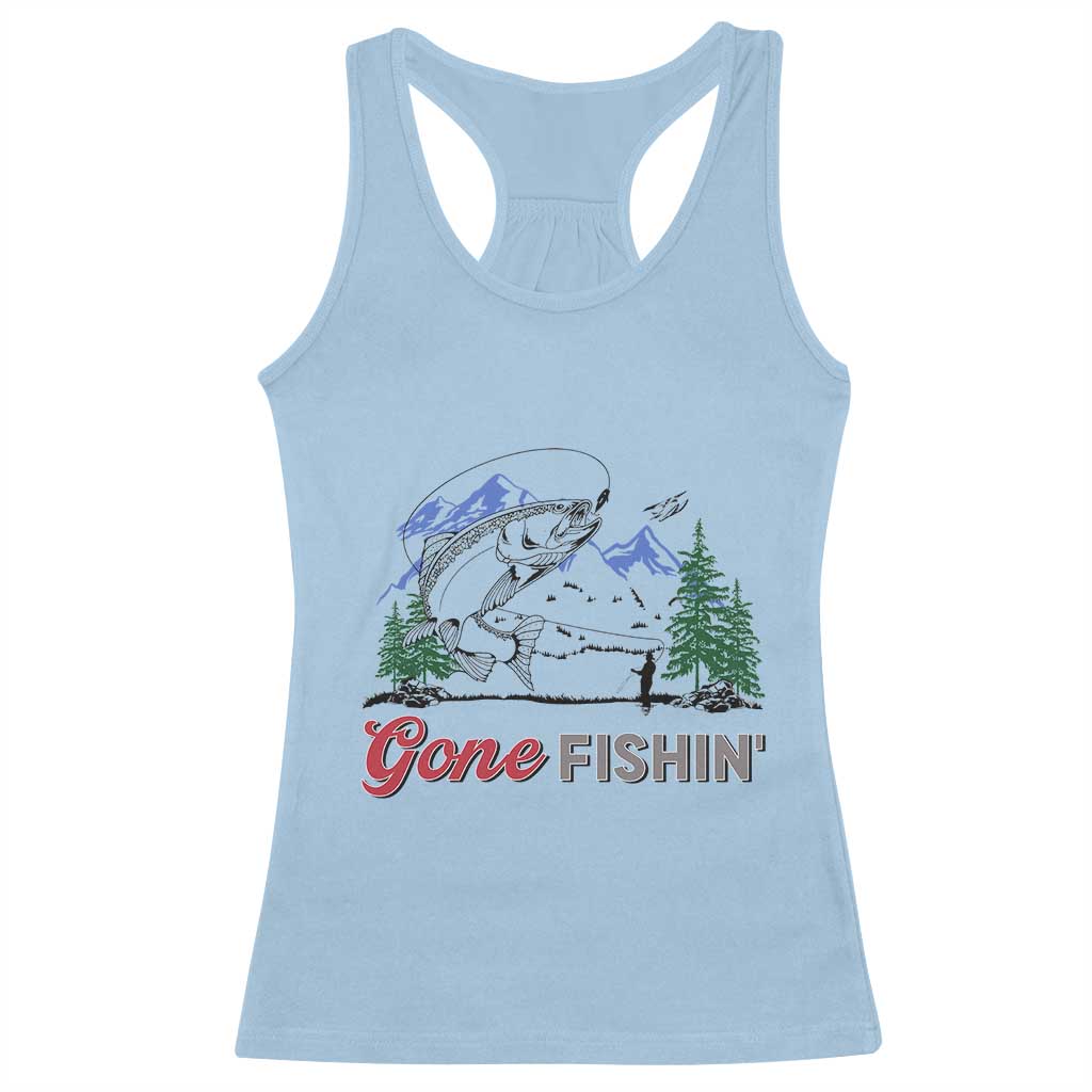 Gone Fishing Racerback Tank Top Trout Fishing Lover Montane Forest TS11 Light Blue Print Your Wear