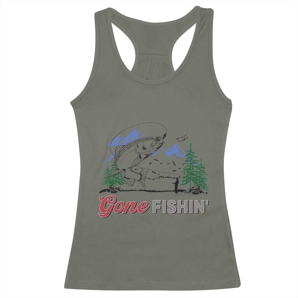 Gone Fishing Racerback Tank Top Trout Fishing Lover Montane Forest TS11 Military Green Print Your Wear