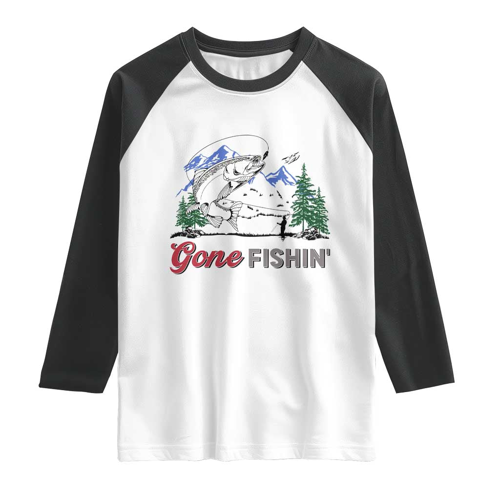 Gone Fishing Raglan Shirt Trout Fishing Lover Montane Forest TS11 White Black Print Your Wear