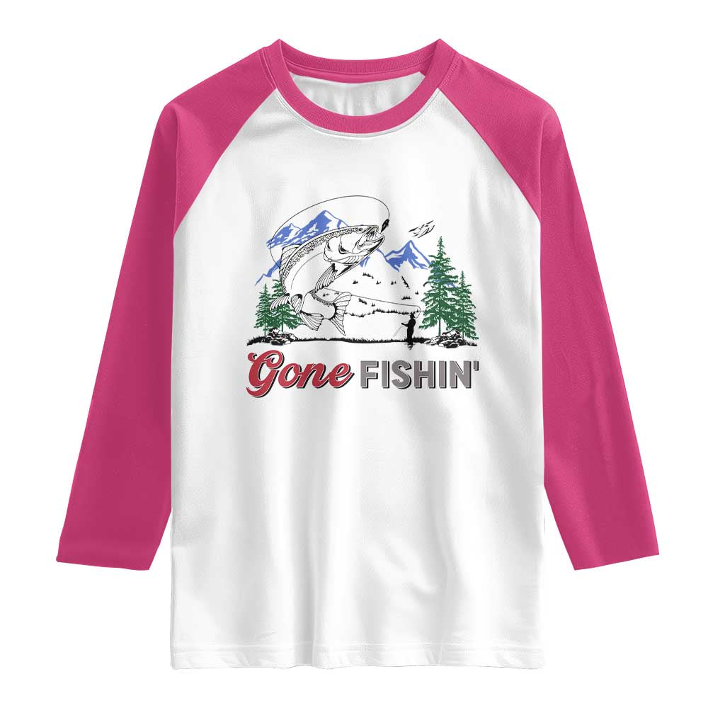 Gone Fishing Raglan Shirt Trout Fishing Lover Montane Forest TS11 White Heliconia Print Your Wear