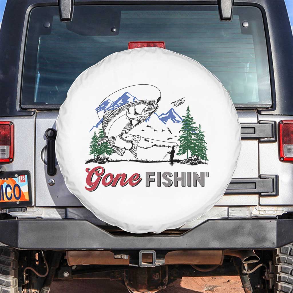 Gone Fishing Spare Tire Cover Trout Fishing Lover Montane Forest TS11 No hole White Print Your Wear