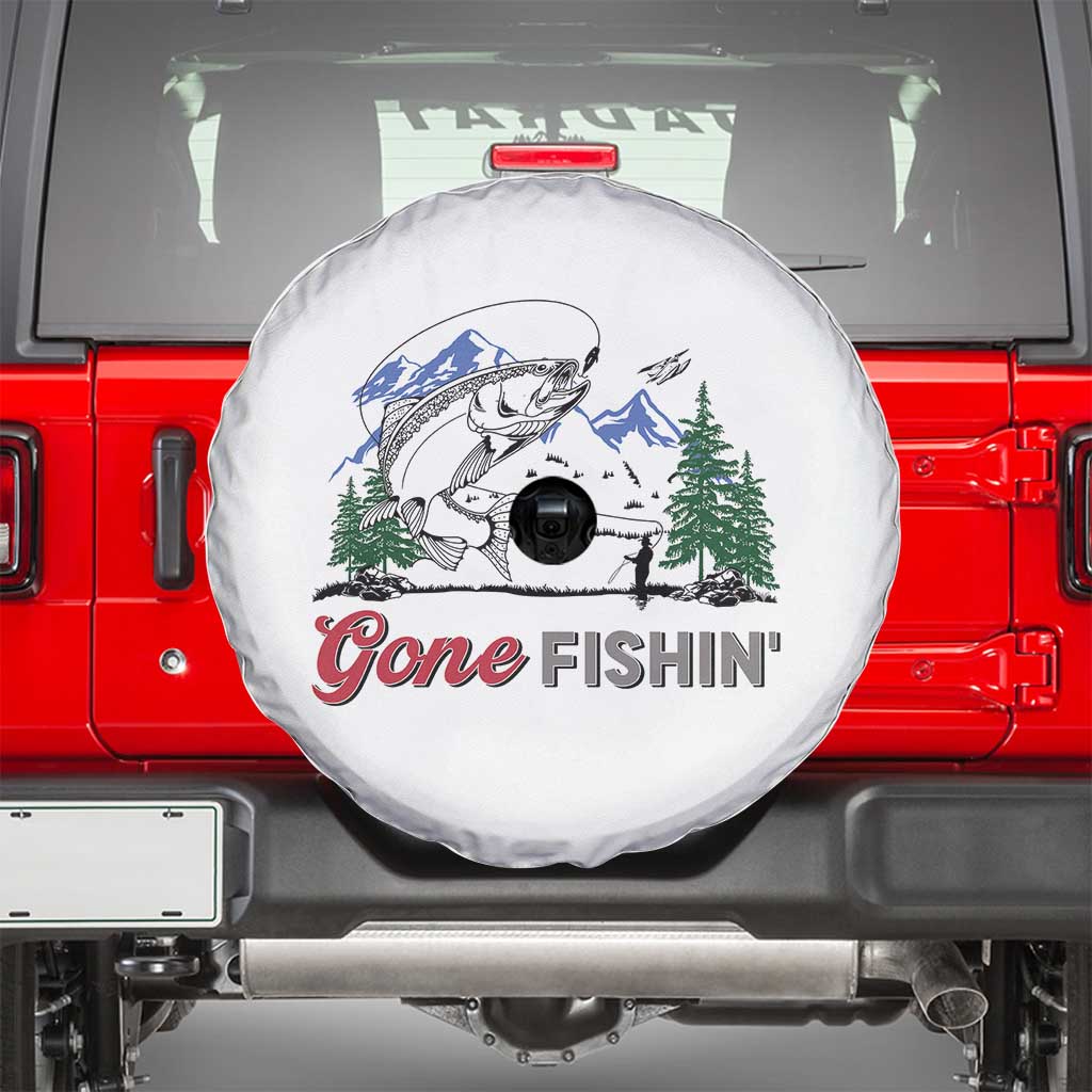 Gone Fishing Spare Tire Cover Trout Fishing Lover Montane Forest TS11 White Print Your Wear