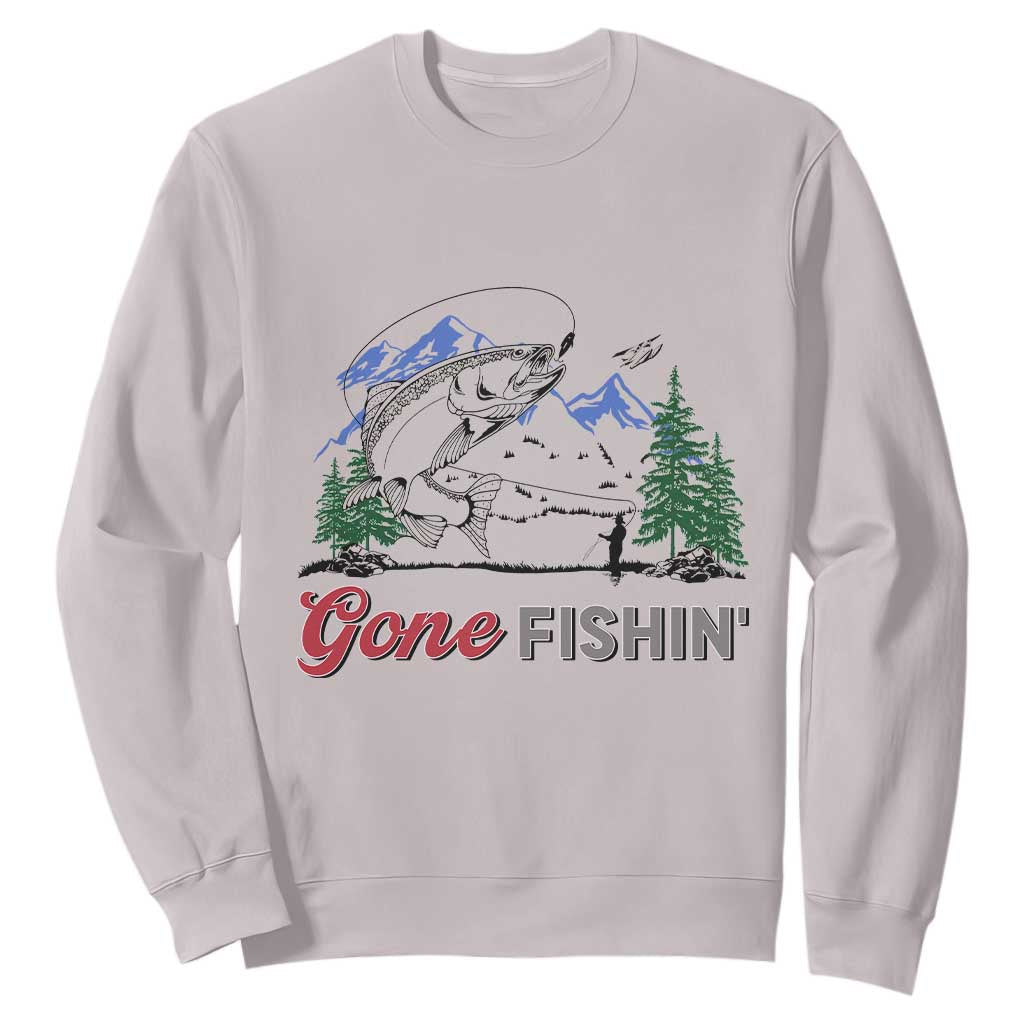 Gone Fishing Sweatshirt Trout Fishing Lover Montane Forest TS11 Ice Gray Print Your Wear