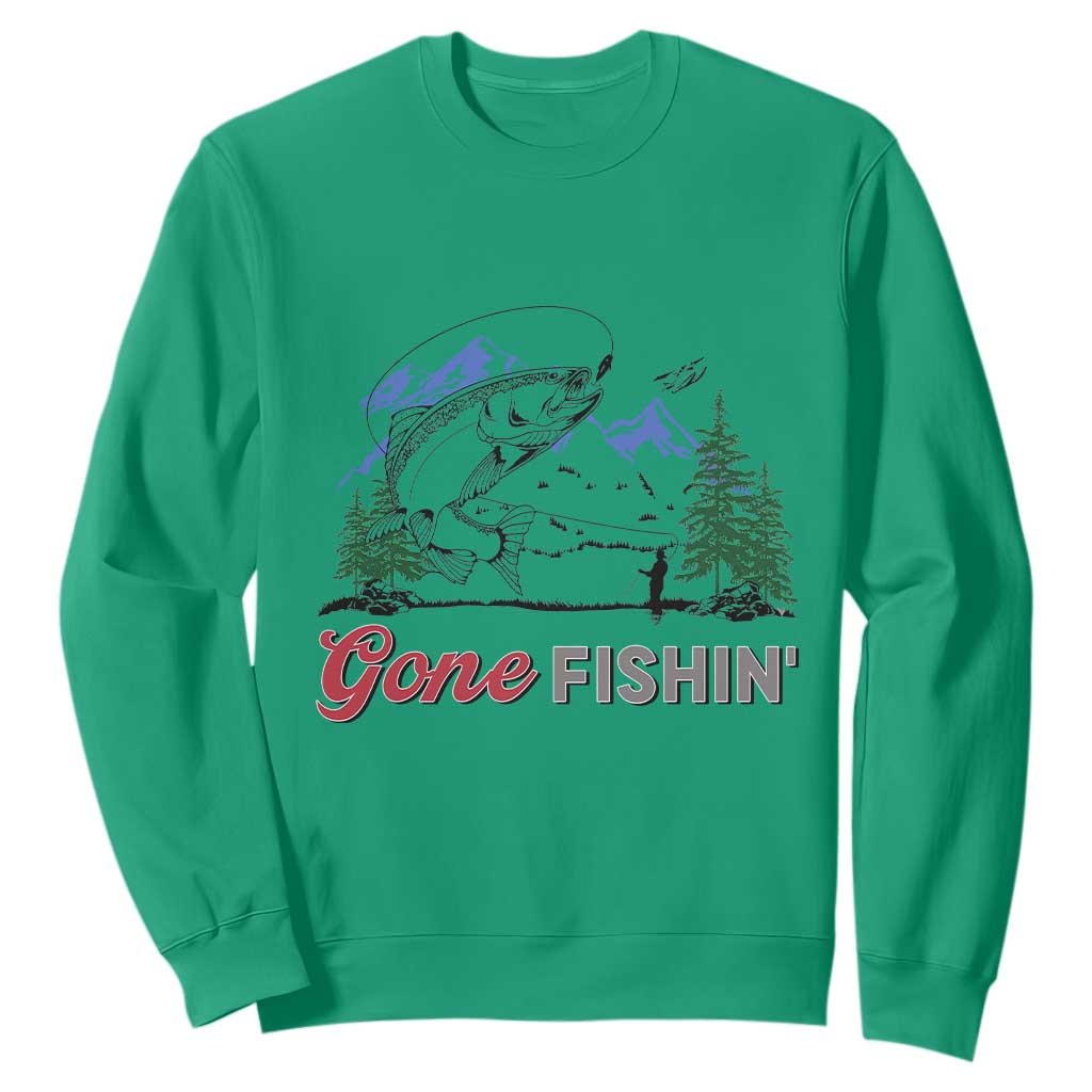 Gone Fishing Sweatshirt Trout Fishing Lover Montane Forest TS11 Irish Green Print Your Wear