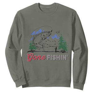 Gone Fishing Sweatshirt Trout Fishing Lover Montane Forest TS11 Military Green Print Your Wear