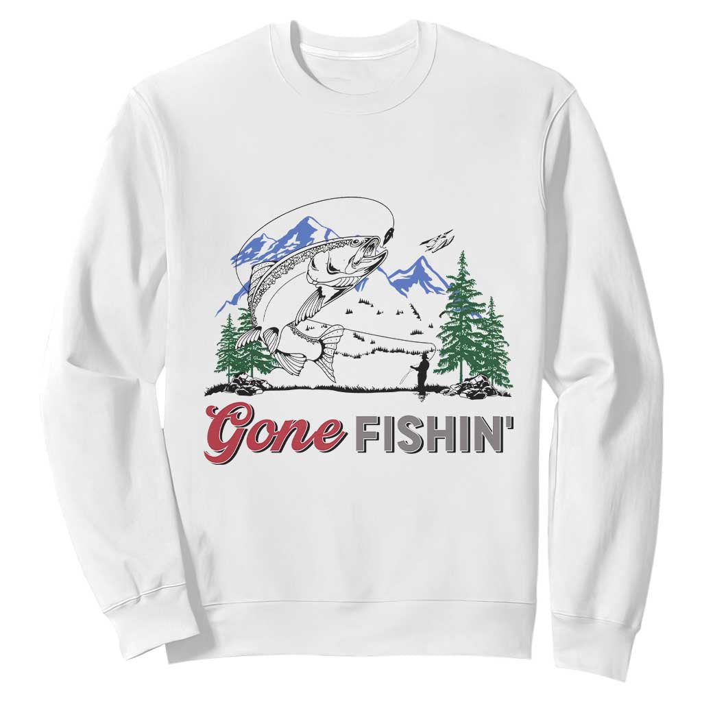 Gone Fishing Sweatshirt Trout Fishing Lover Montane Forest TS11 White Print Your Wear