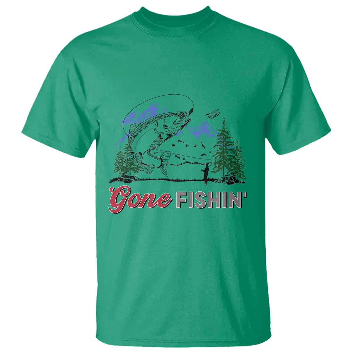 Gone Fishing T Shirt Trout Fishing Lover Montane Forest TS11 Irish Green Print Your Wear