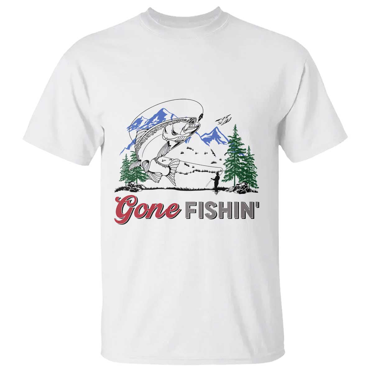 Gone Fishing T Shirt Trout Fishing Lover Montane Forest TS11 White Print Your Wear