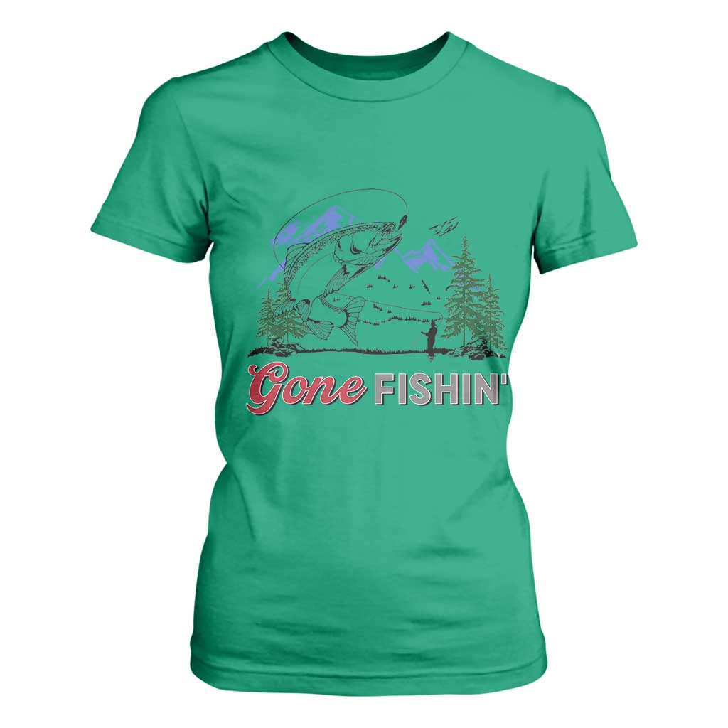 Gone Fishing T Shirt For Women Trout Fishing Lover Montane Forest TS11 Irish Green Print Your Wear