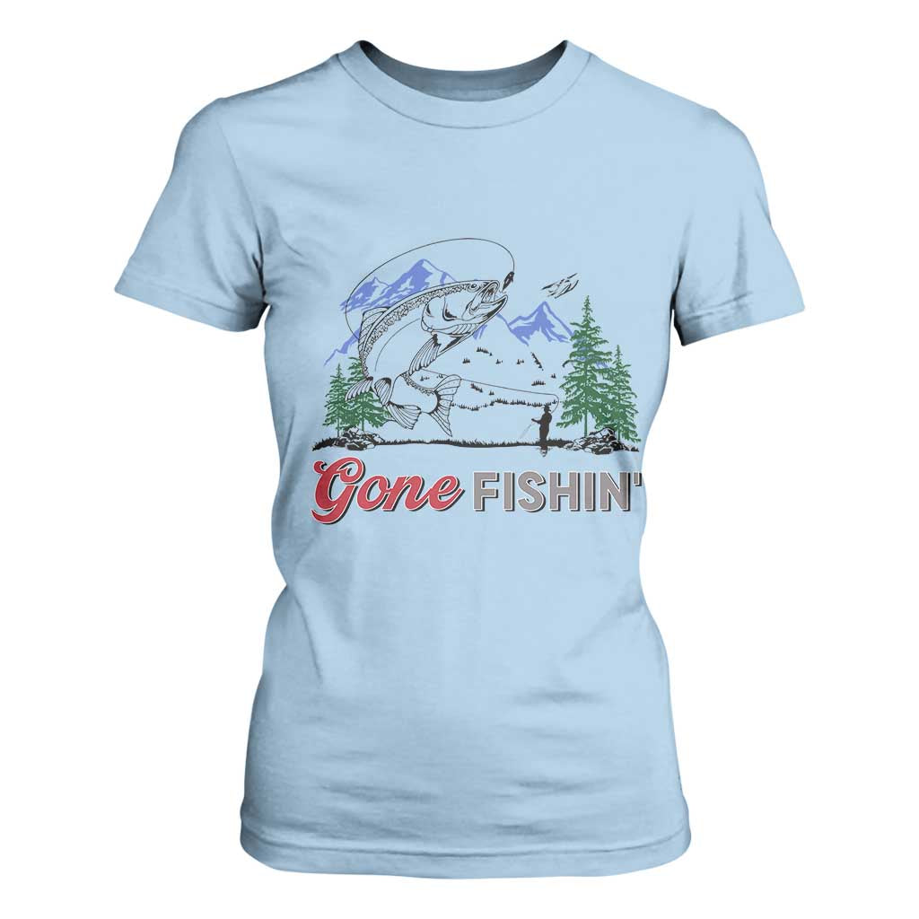 Gone Fishing T Shirt For Women Trout Fishing Lover Montane Forest TS11 Light Blue Print Your Wear