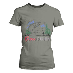 Gone Fishing T Shirt For Women Trout Fishing Lover Montane Forest TS11 Military Green Print Your Wear