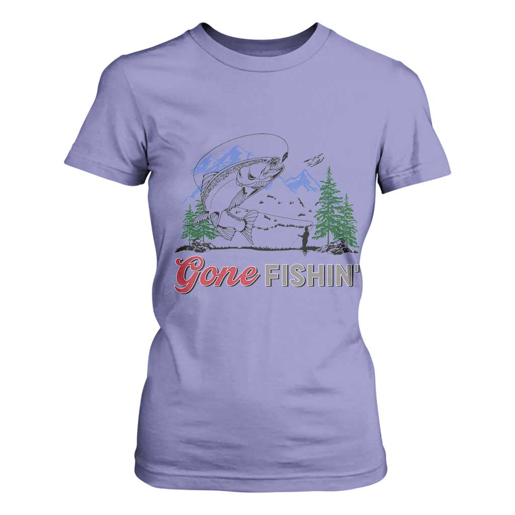 Gone Fishing T Shirt For Women Trout Fishing Lover Montane Forest TS11 Violet Print Your Wear