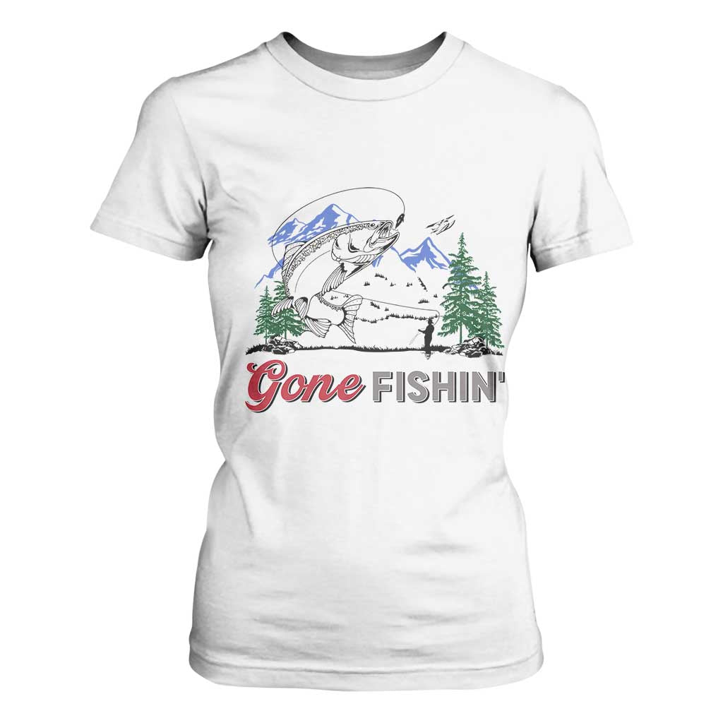 Gone Fishing T Shirt For Women Trout Fishing Lover Montane Forest TS11 White Print Your Wear
