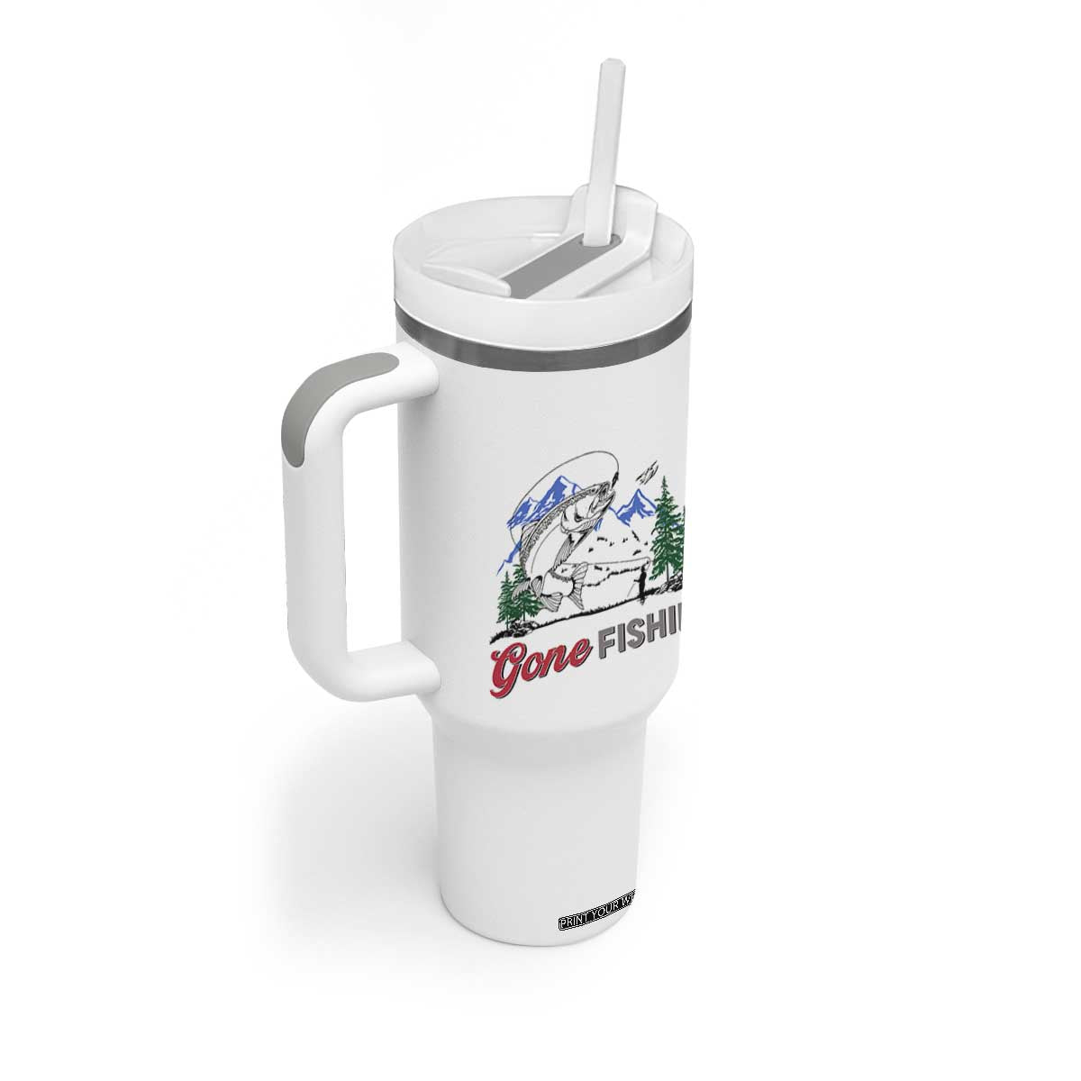 Gone Fishing Tumbler With Handle Trout Fishing Lover Montane Forest TS11 Print Your Wear