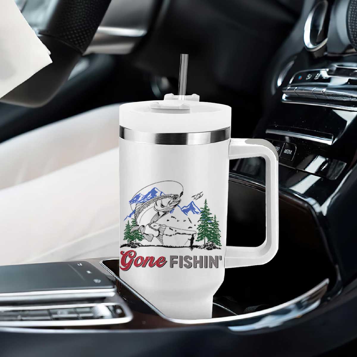 Gone Fishing Tumbler With Handle Trout Fishing Lover Montane Forest TS11 Print Your Wear