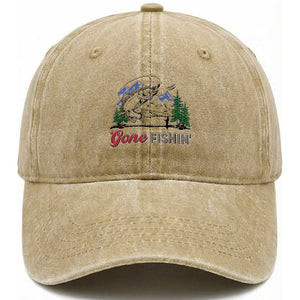 Gone Fishing Washed Cotton Baseball Cap Trout Fishing Lover Montane Forest TS11 Print Your Wear