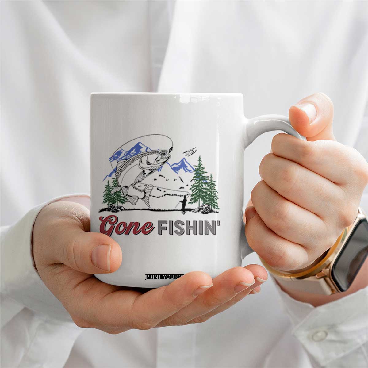 Gone Fishing Coffee Mug Trout Fishing Lover Montane Forest TS11 Print Your Wear