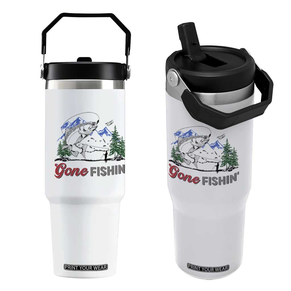 Gone Fishing Flip Straw Tumbler Trout Fishing Lover Montane Forest TS11 One Size: 30 oz White Print Your Wear