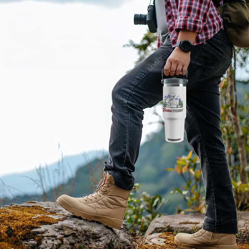 Gone Fishing Flip Straw Tumbler Trout Fishing Lover Montane Forest TS11 Print Your Wear