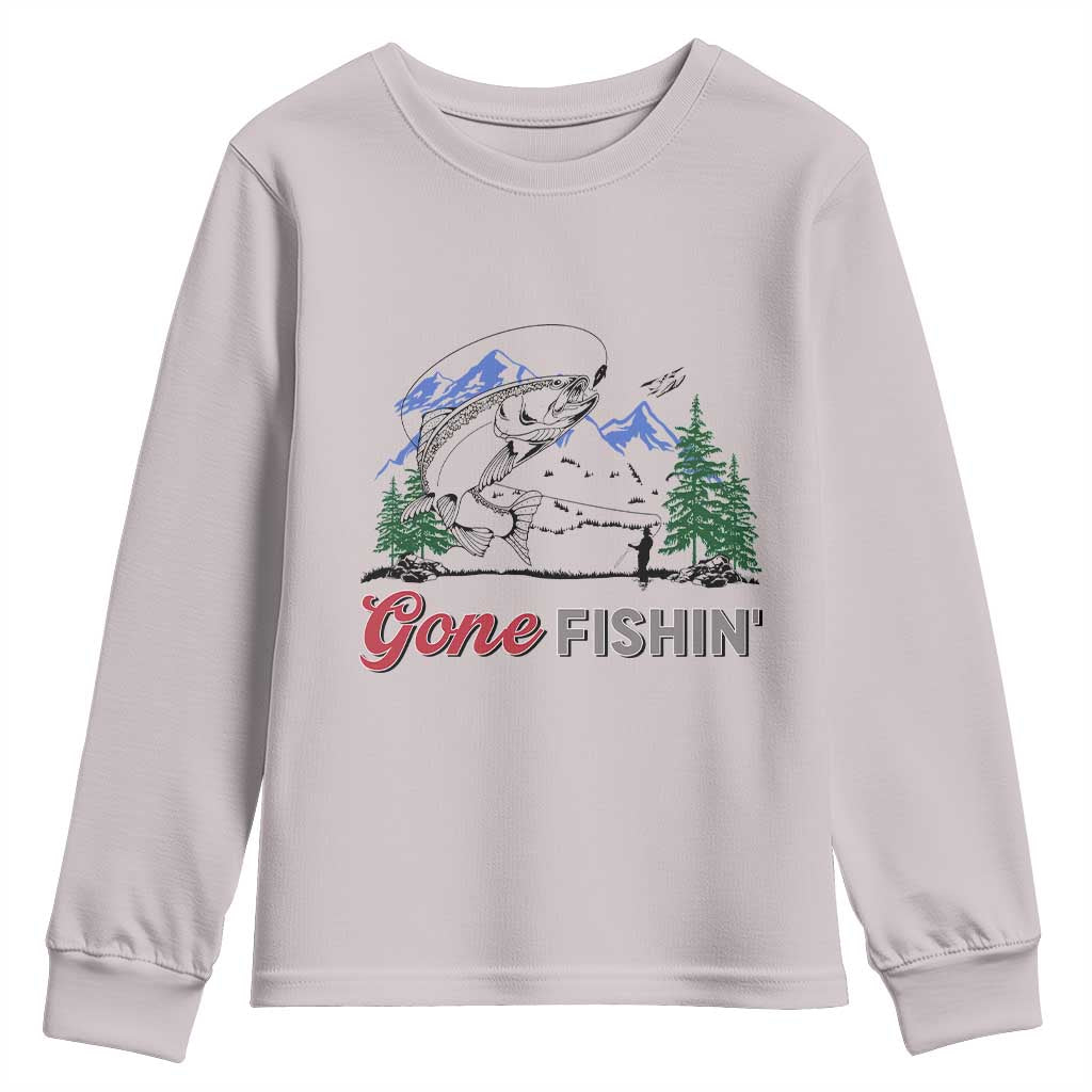 Gone Fishing Youth Sweatshirt Trout Fishing Lover Montane Forest TS11 Ice Gray Print Your Wear
