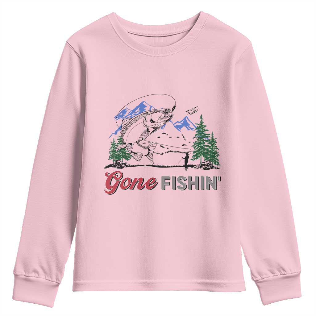Gone Fishing Youth Sweatshirt Trout Fishing Lover Montane Forest TS11 Light Pink Print Your Wear