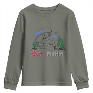 Gone Fishing Youth Sweatshirt Trout Fishing Lover Montane Forest TS11 Military Green Print Your Wear