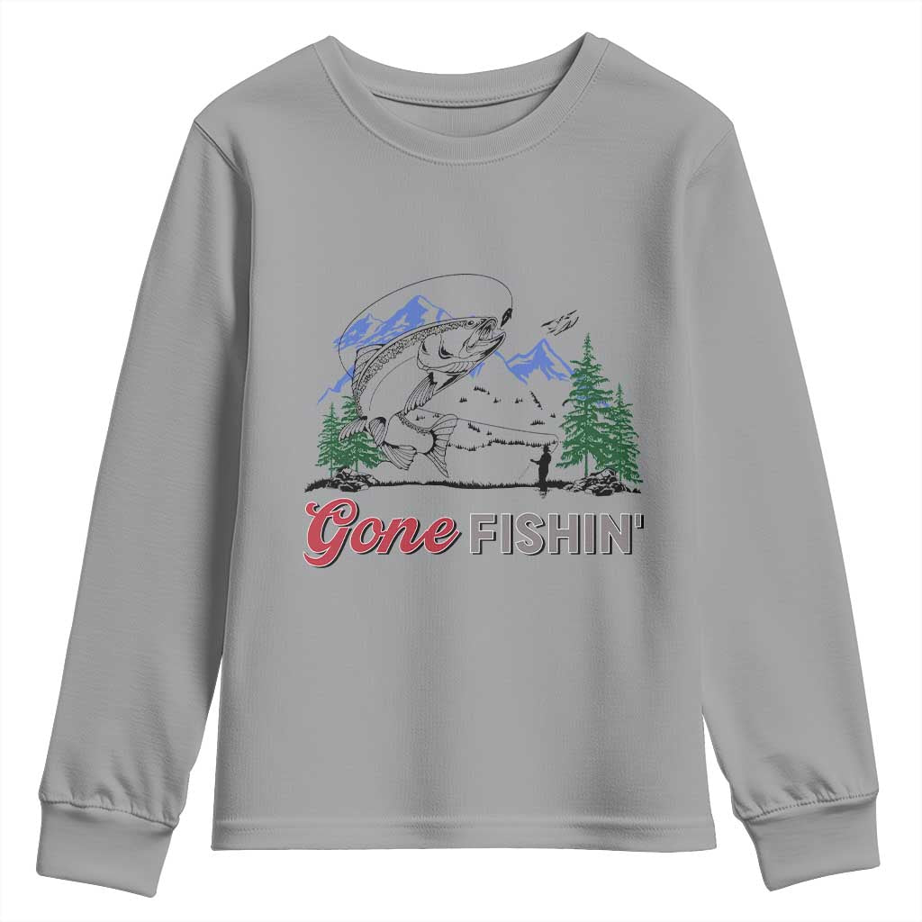 Gone Fishing Youth Sweatshirt Trout Fishing Lover Montane Forest TS11 Sport Gray Print Your Wear