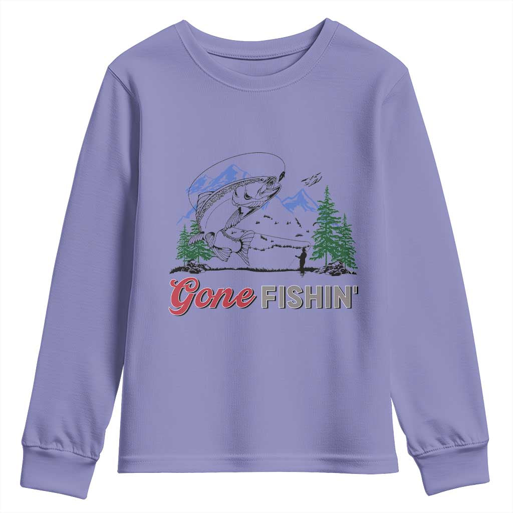 Gone Fishing Youth Sweatshirt Trout Fishing Lover Montane Forest TS11 Violet Print Your Wear
