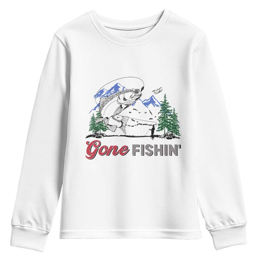 Gone Fishing Youth Sweatshirt Trout Fishing Lover Montane Forest TS11 White Print Your Wear