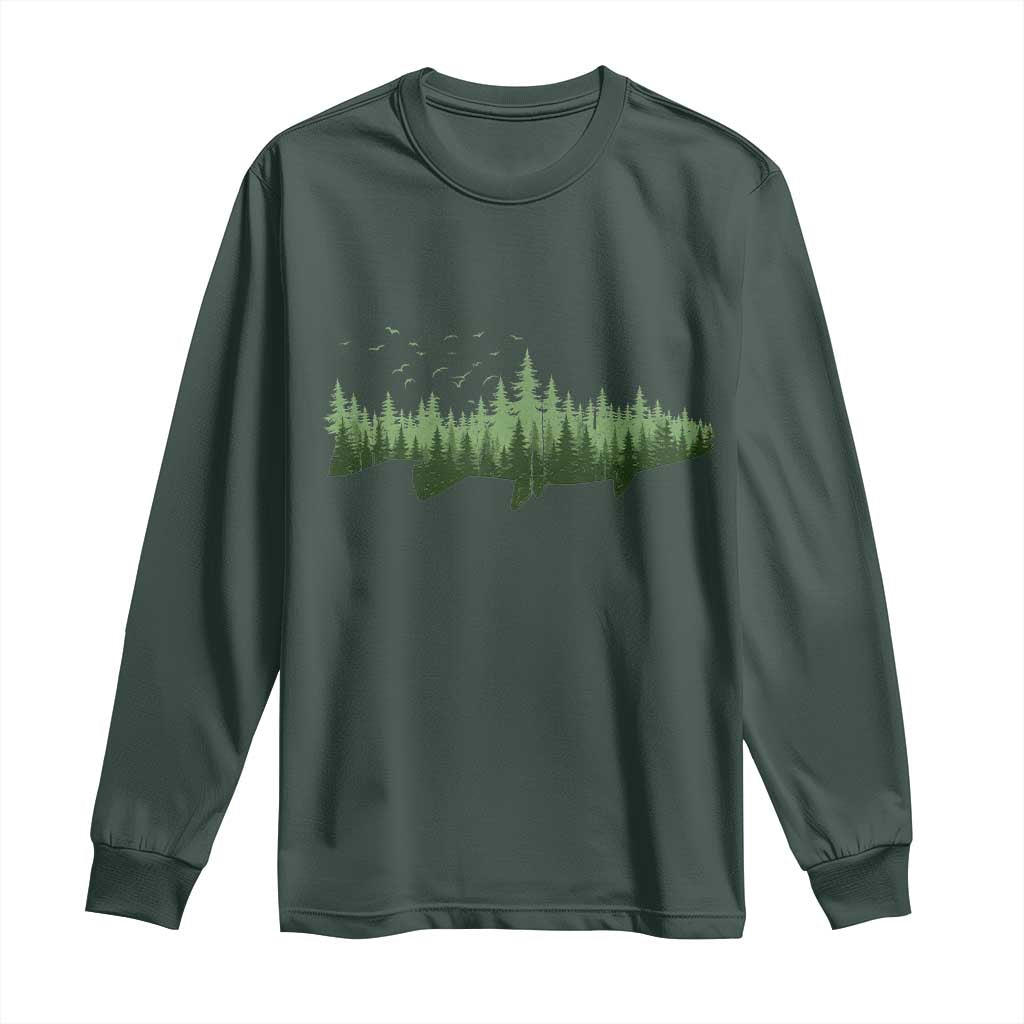 Trout Fly Fishing Outdoor Forest Nature Wildlife Fisherman Long Sleeve Shirt TS11 Dark Forest Green Print Your Wear
