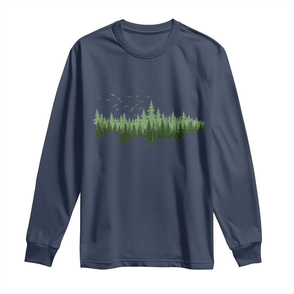 Trout Fly Fishing Outdoor Forest Nature Wildlife Fisherman Long Sleeve Shirt TS11 Navy Print Your Wear