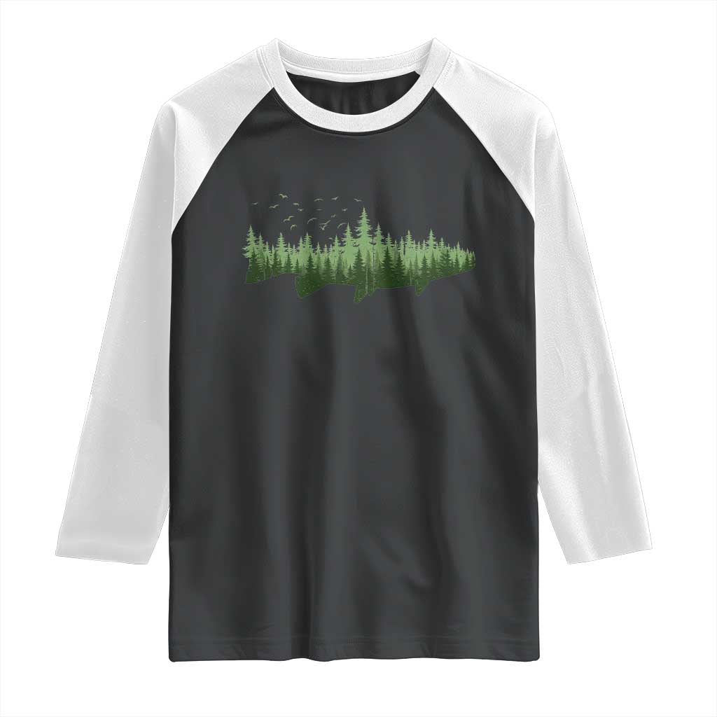 Trout Fly Fishing Outdoor Forest Nature Wildlife Fisherman Raglan Shirt TS11 Black White Print Your Wear